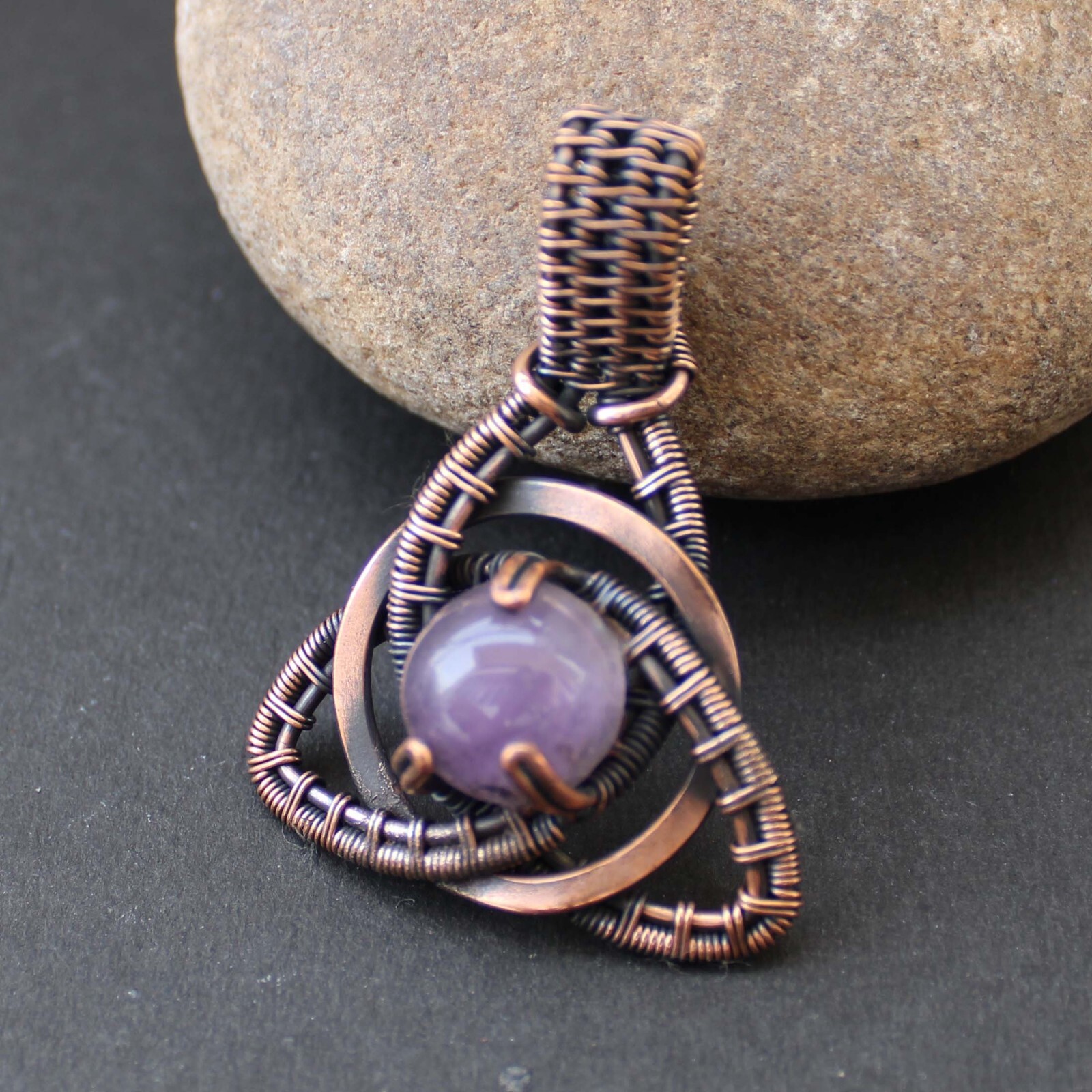 Amethyst Triquetra Circle Copper Wire Wrapped Pendant Celtic Knot Star Pendant