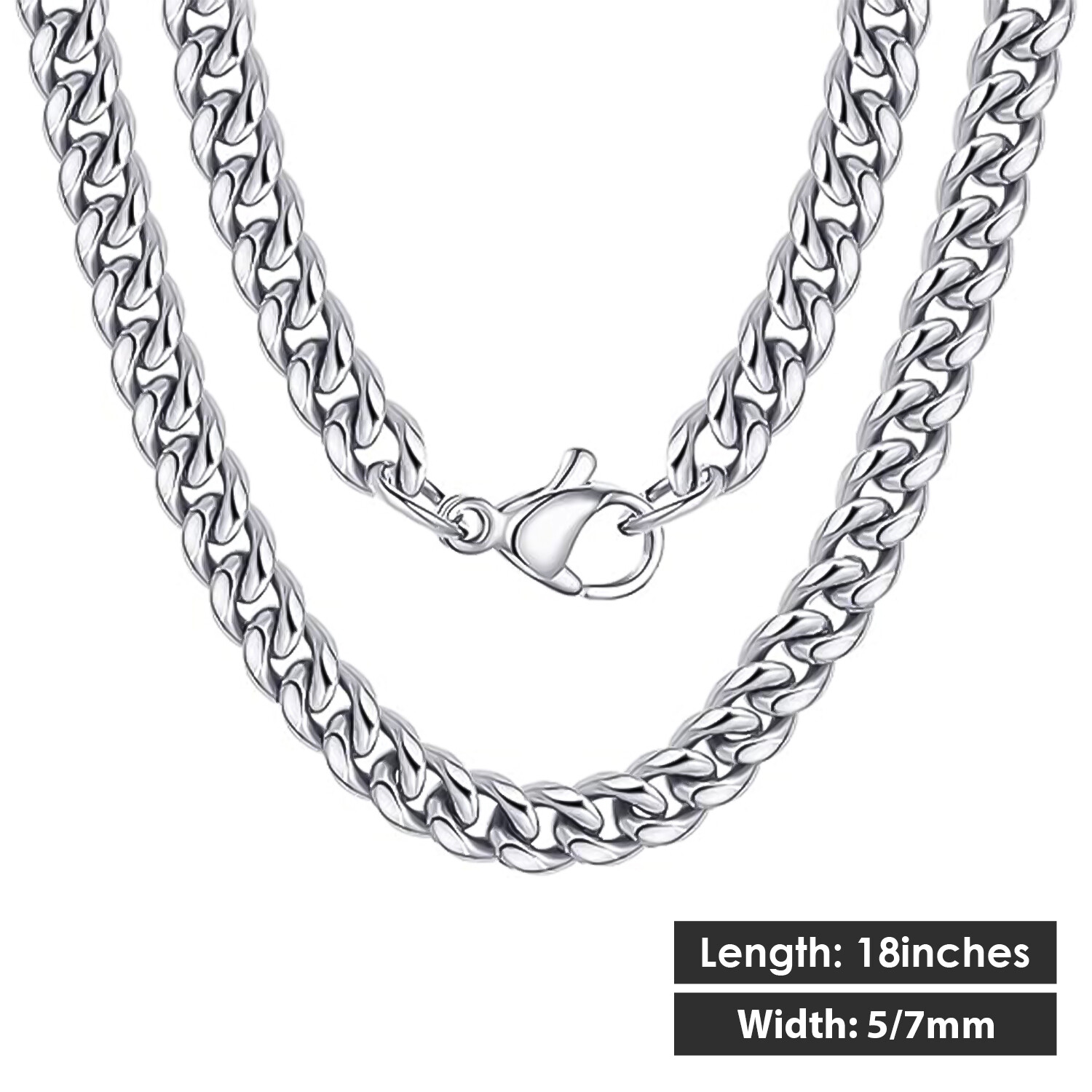 Choose from 5/7mm, 18/24 Inch Stainless Steel Cuban link Chain Necklaces