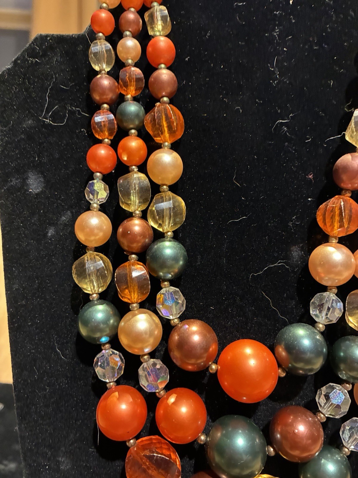 Multicolor Vintage Multi-Strand Round Bead Statement Necklace Hook Closure
