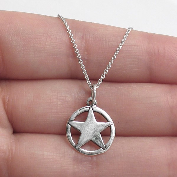 925 Sterling Silver Texas Lone Star Circle Charm with Necklace