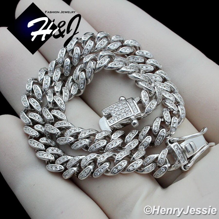 18″-30″MEN SOLID 925 STERLING SILVER 6MM ICY CZ MIAMI CUBAN CURB NECKLACE*SN19