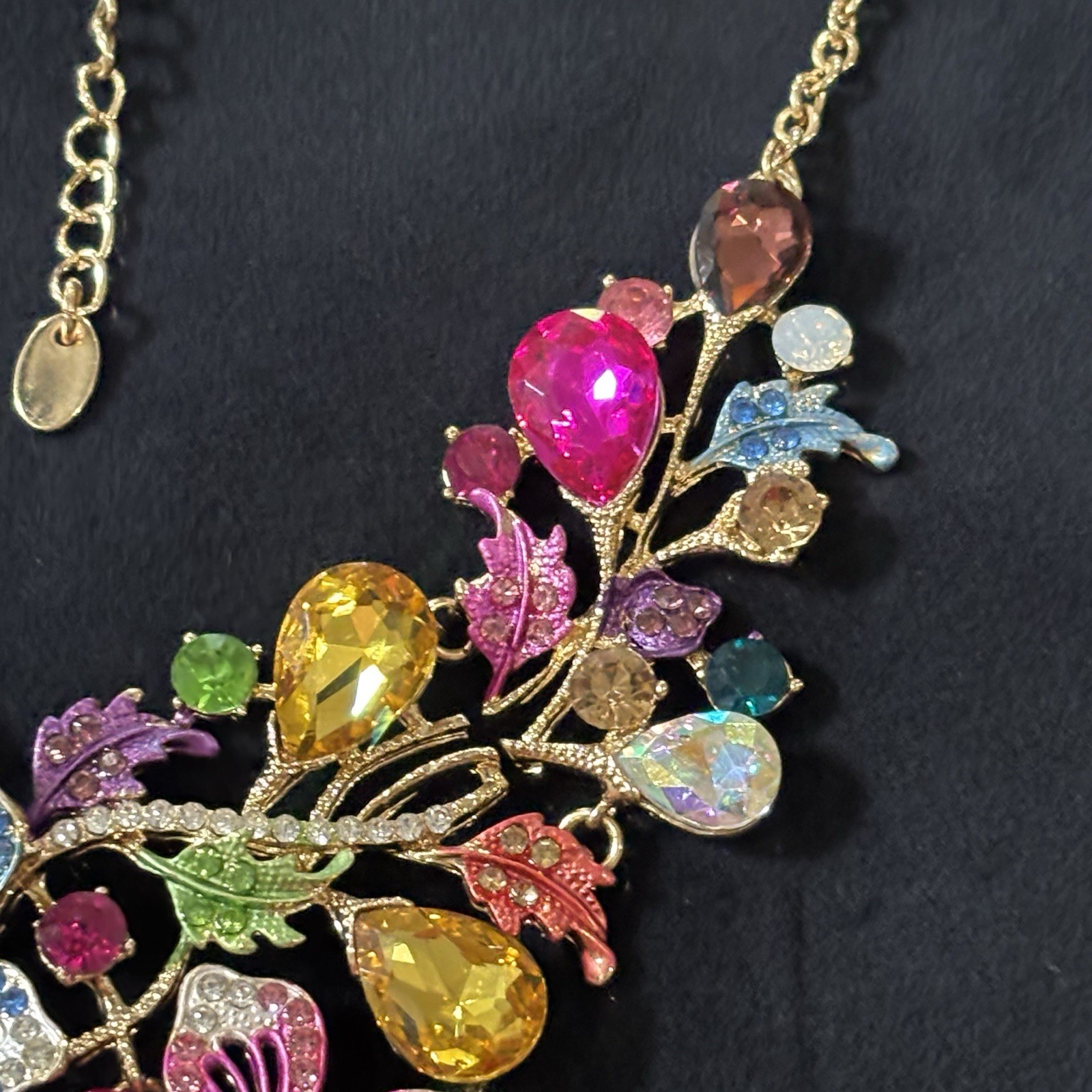 Christian Siriano Multicolor Floral Rhinestone Waterfall Bib Statement Necklace