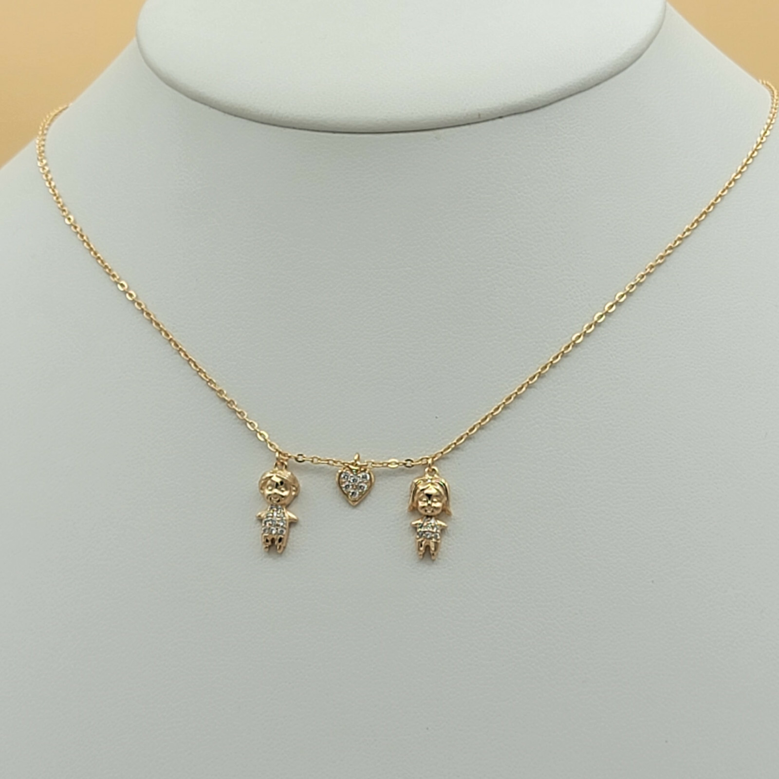 18K Gold Plated Girl – Heart – Boy Pendant Charm Chain Necklace Jewelry Family