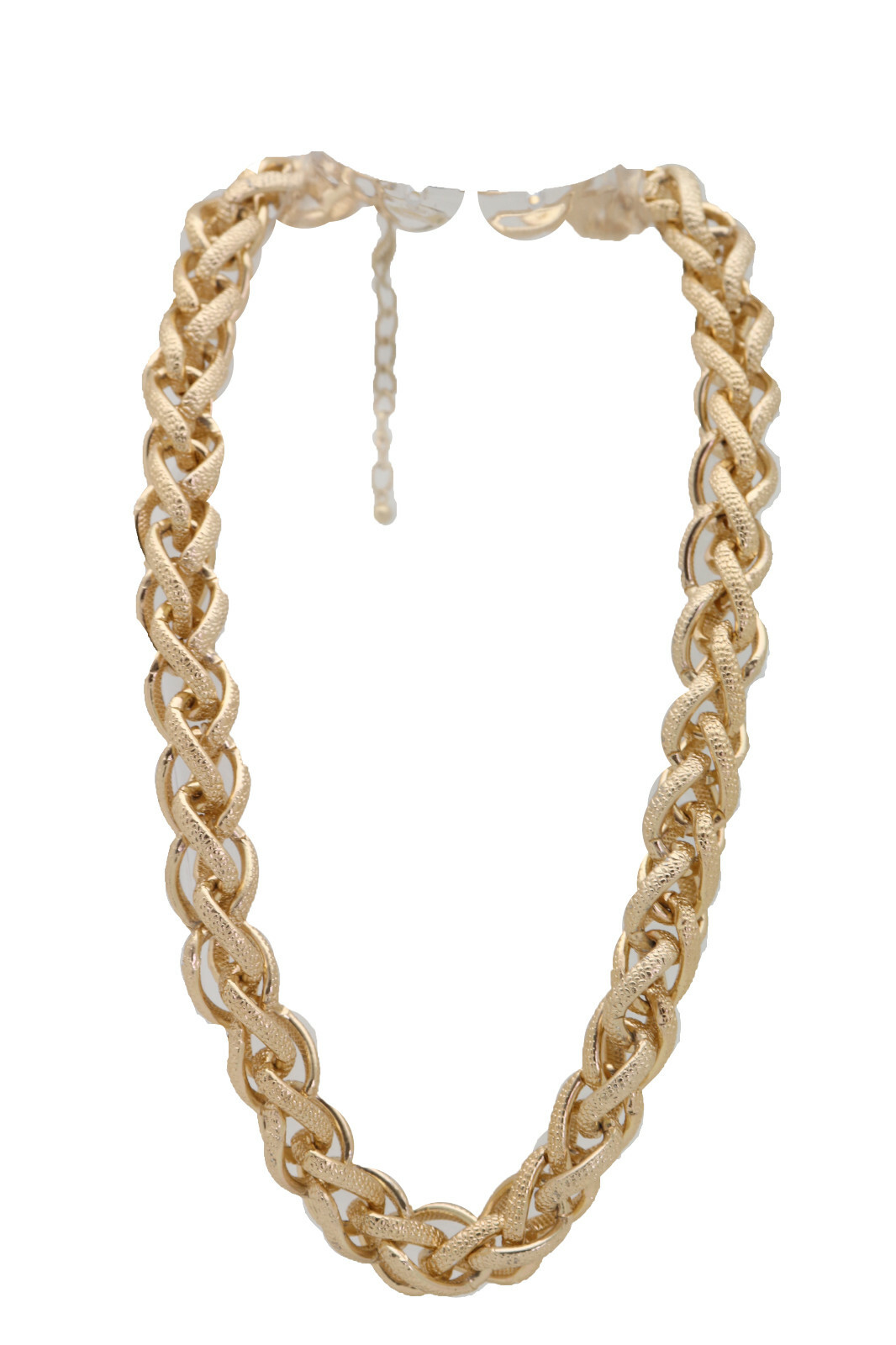 Women Fashion Jewelry Necklace Gold Metal Chain Double Braided Links Modern Look