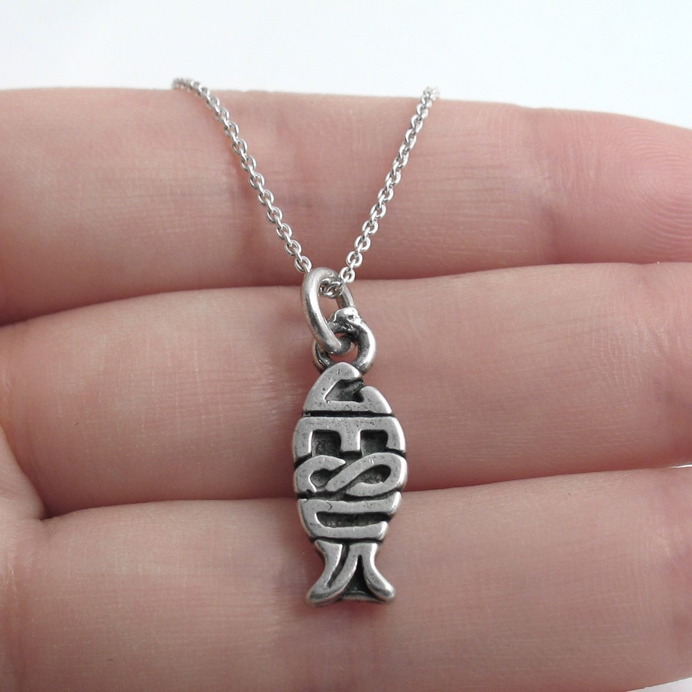 925 Sterling Silver Jesus Christian Fish Charm with Necklace