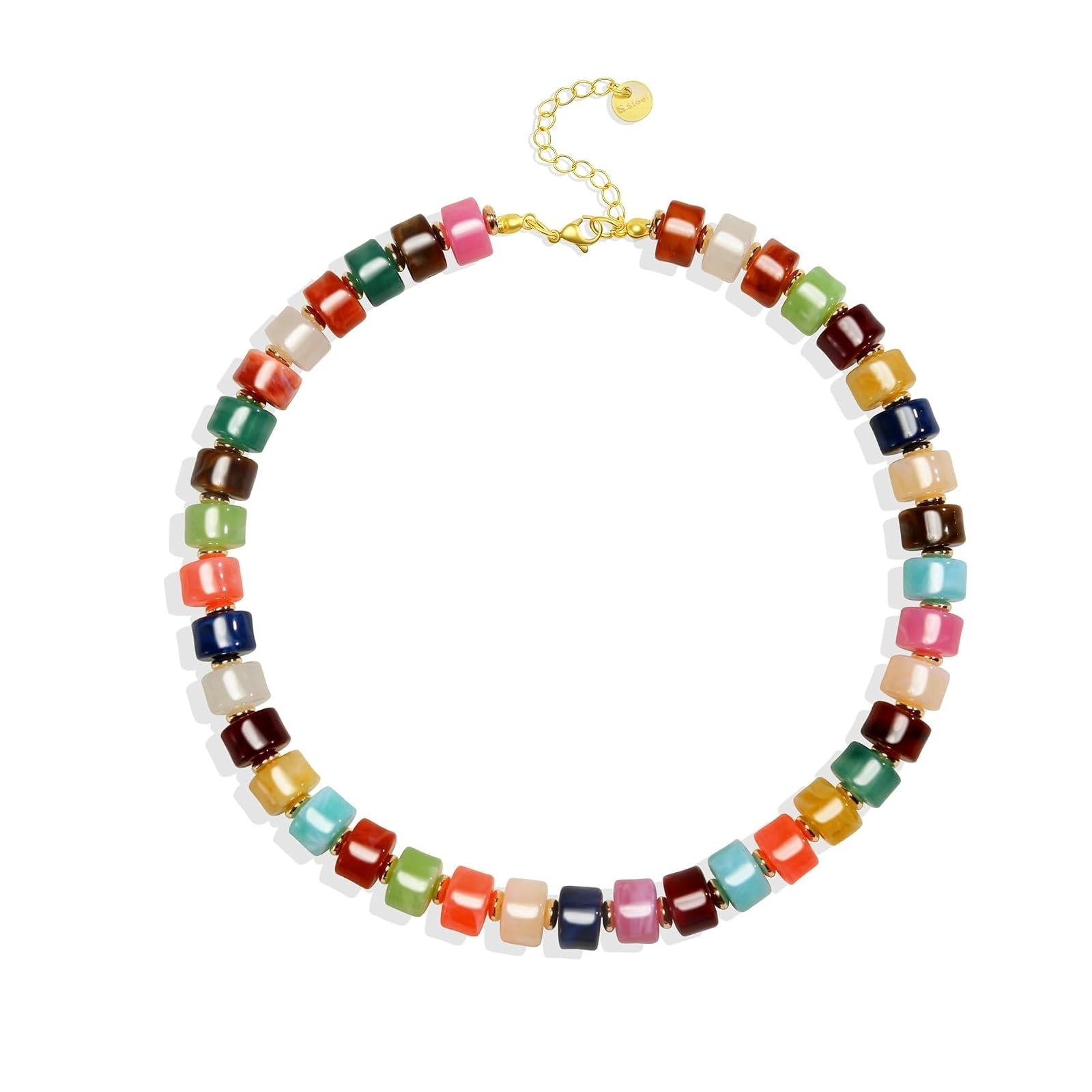 Chunky Beaded Statement Necklace for Women Colorful Boho Choker