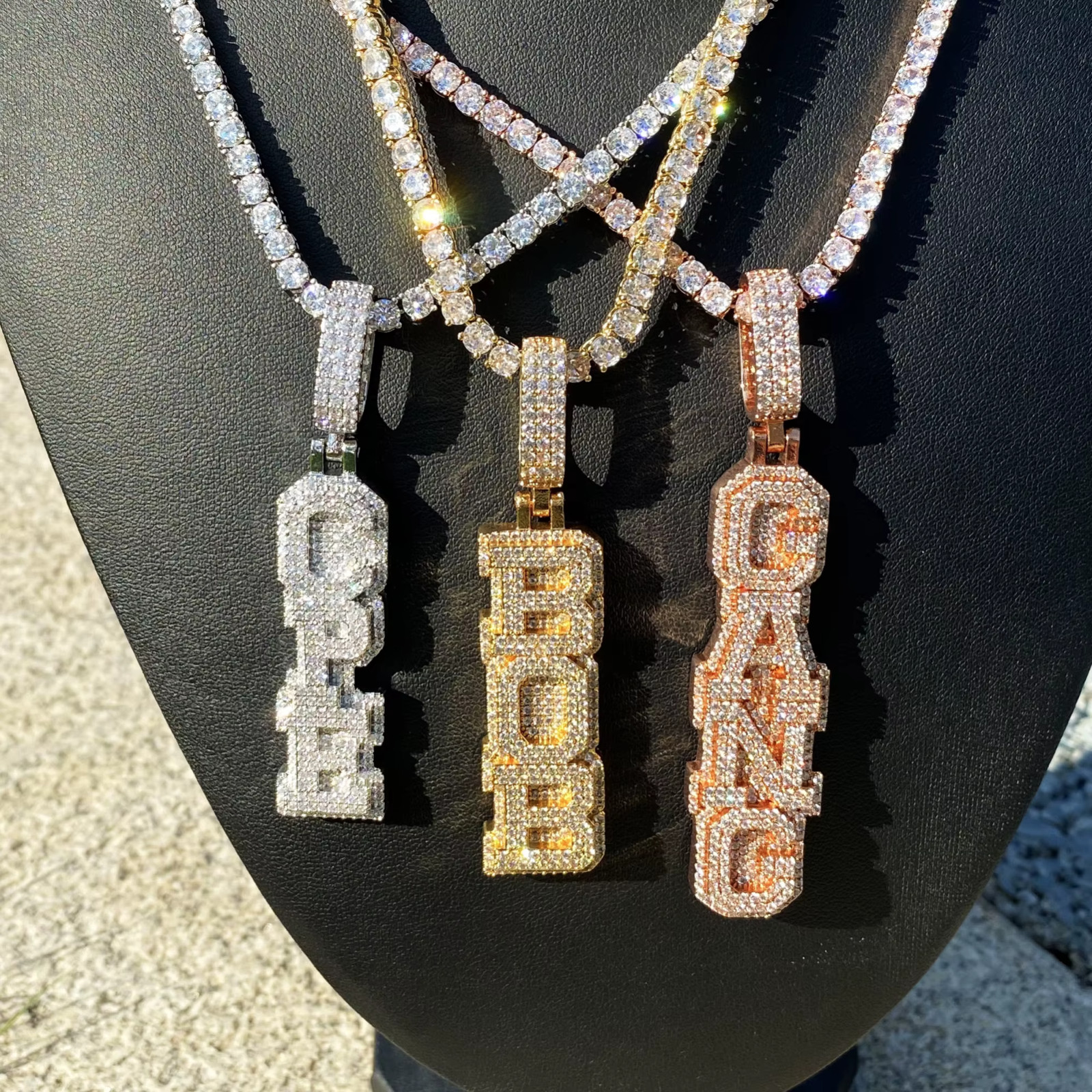 Custom Vertical Chain Iced Out Hip Hop Pendant Necklace