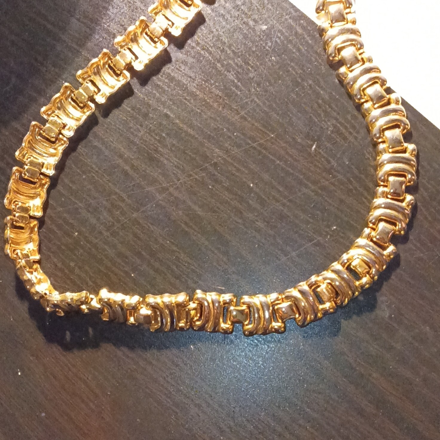 Gold Tone Metal Bar Link Chain Necklace Box Clasp No Stone Fashion & Costumes