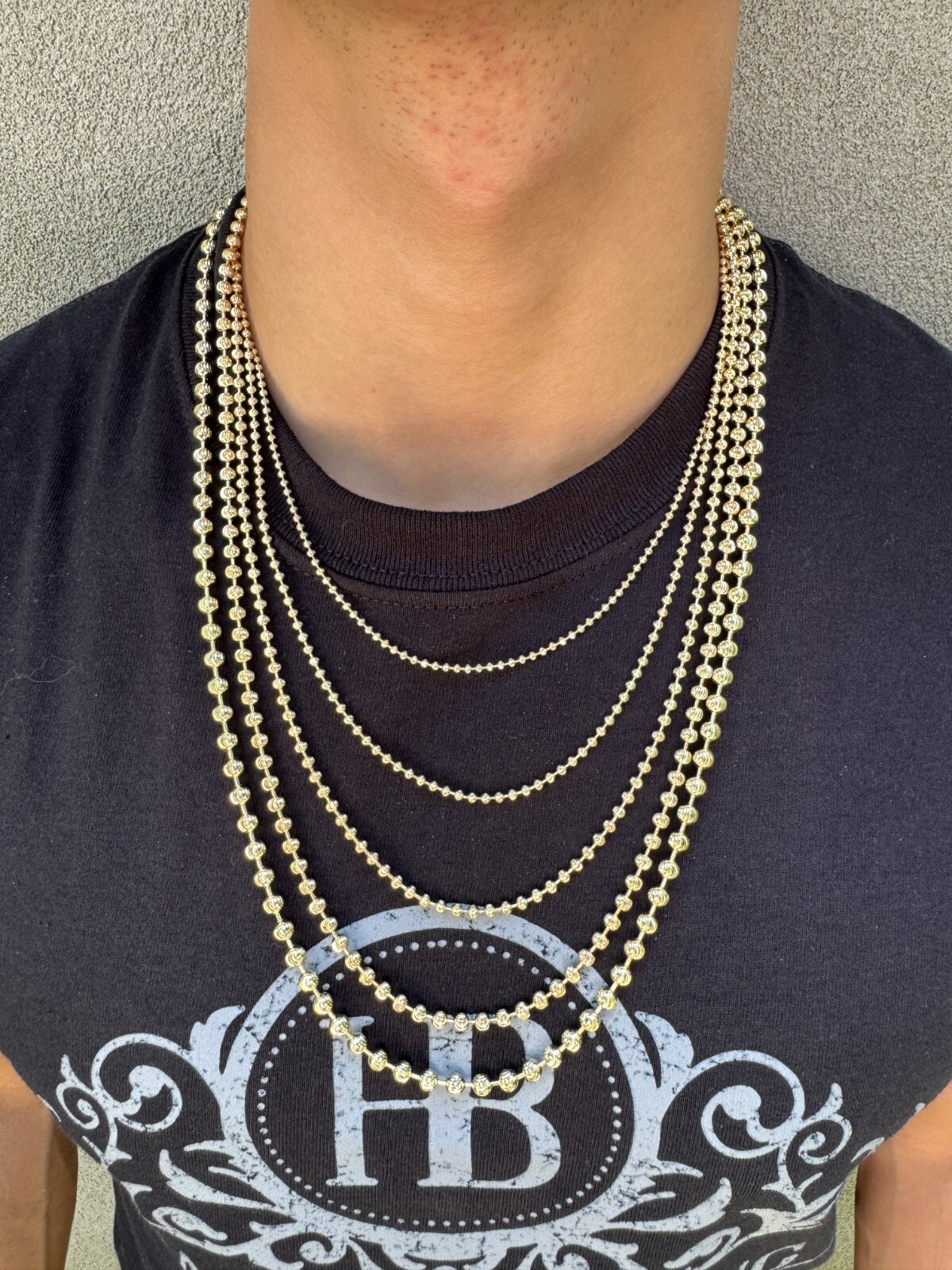 Ball Moon Chain SOLID 925 Silver 14k Yellow Gold Vermeil Hip Hop Diamond Cut