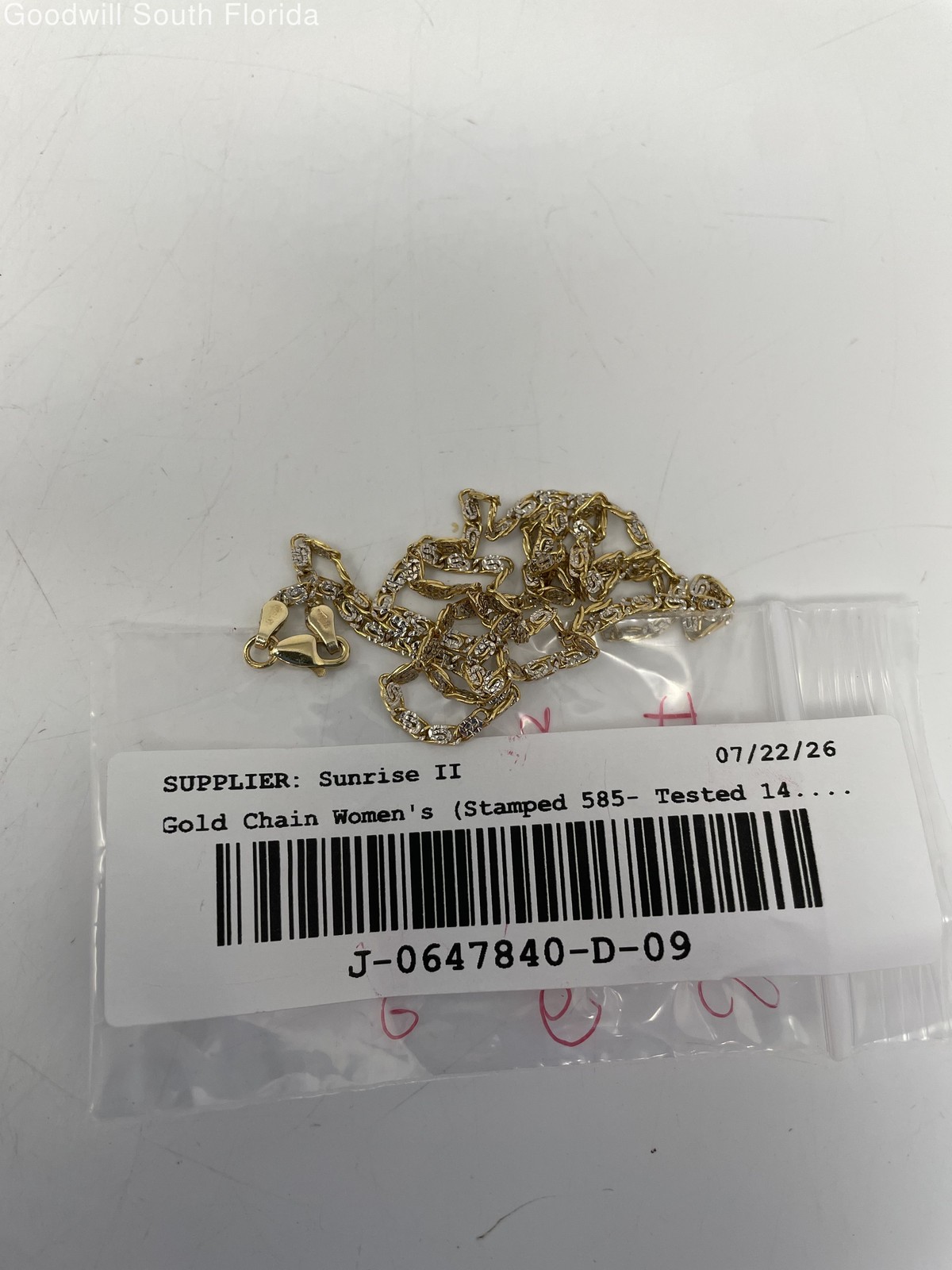 Gold 14K Chain Women’s (Stamped 585/14K- Tested 14.18KT) Weight 7.5g