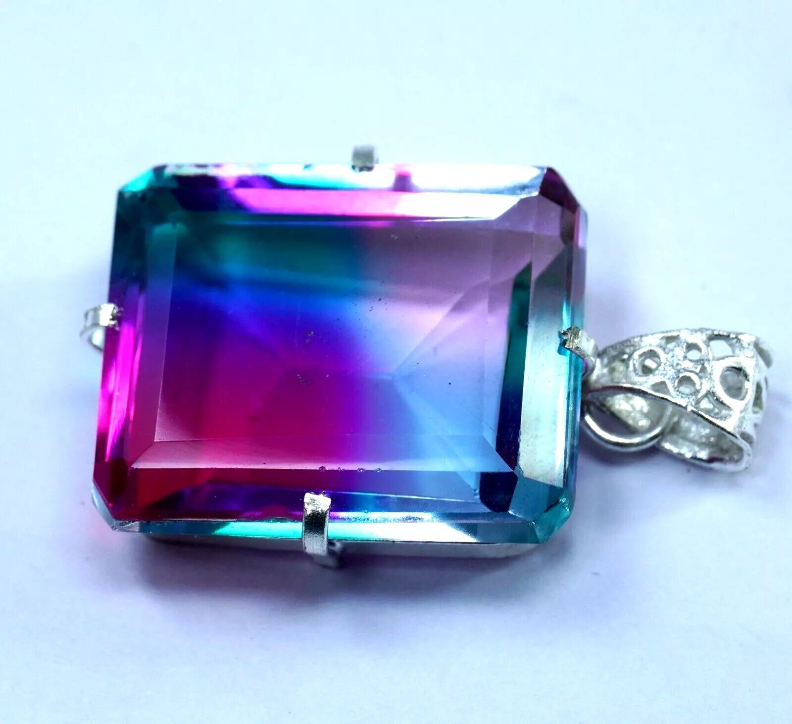 Natural Tourmaline 93.92 Ct Emerald Quad Color 925 Solid Silver Pendant Gemstone