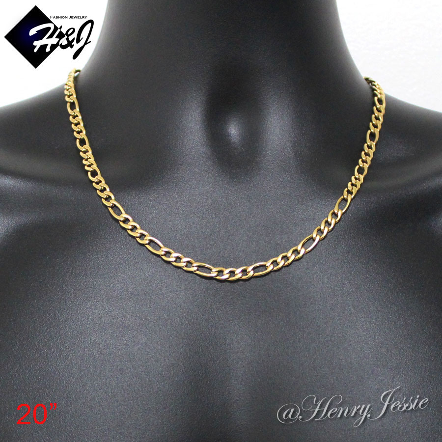 18″-40″MEN’s Stainless Steel 6mm Gold Plated Figaro Link Chain Necklace
