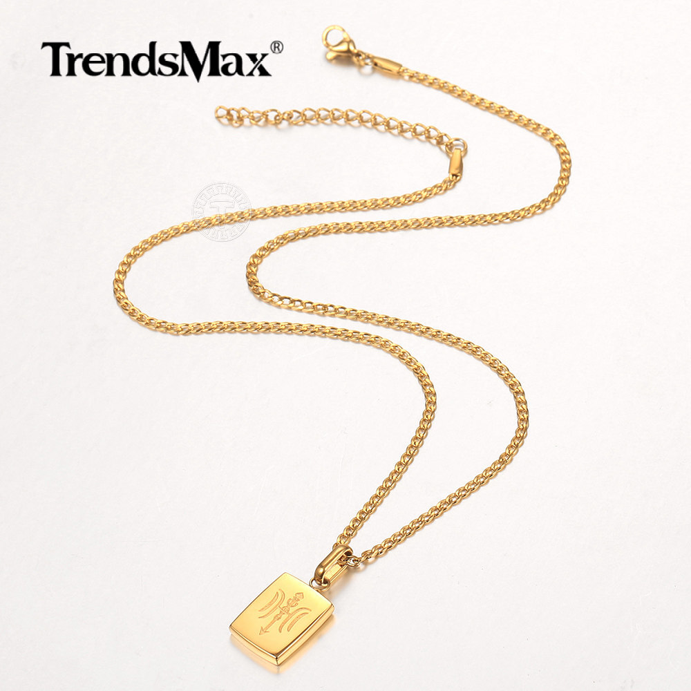 Gold Plated Stainless Steel Square Pendant Charm Necklace Multi Chain New Design