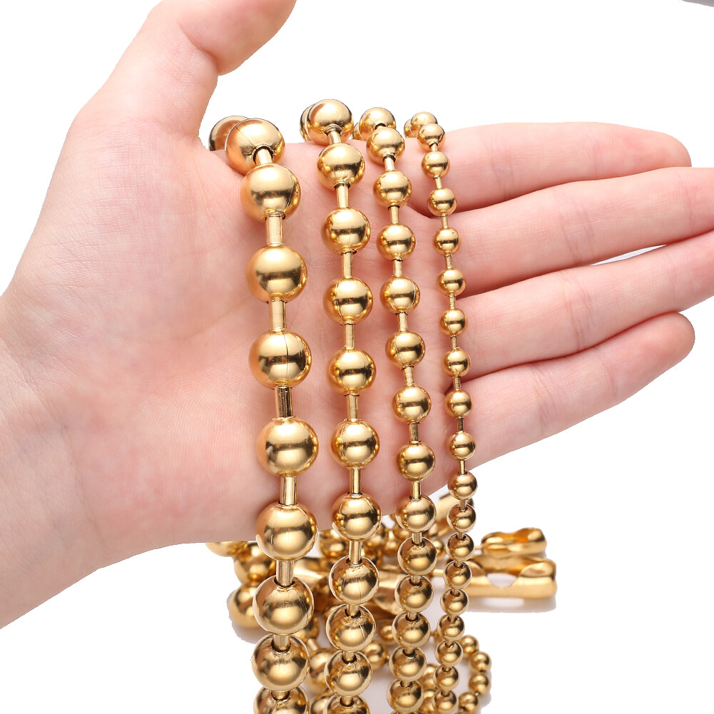 6/8/10/12mm Fashion Women Men 316L Stainless Steel Gold Tone Ball Chain Necklace