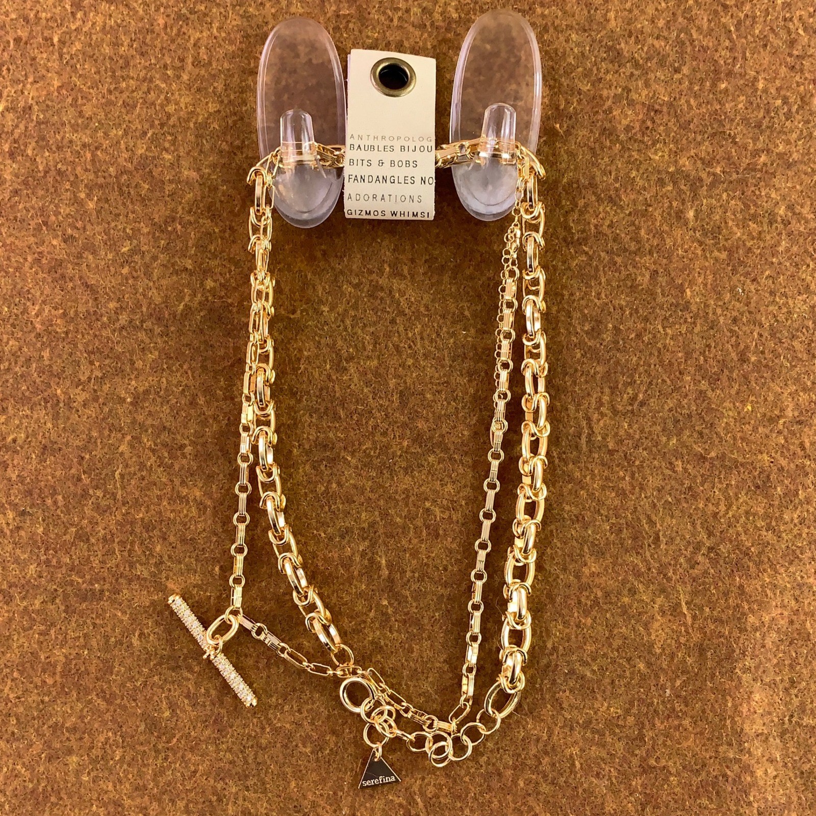 Anthropologie Serefina Women Pave Toggle Multi Strand Layered Chain Necklace NWT
