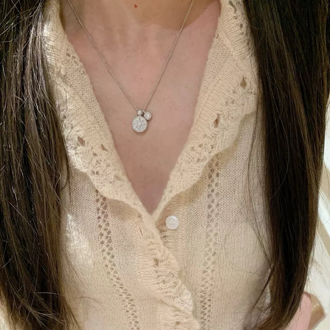 Women Girls 925 Sterling Silver Compass Necklace,CZ Star Pendant 045