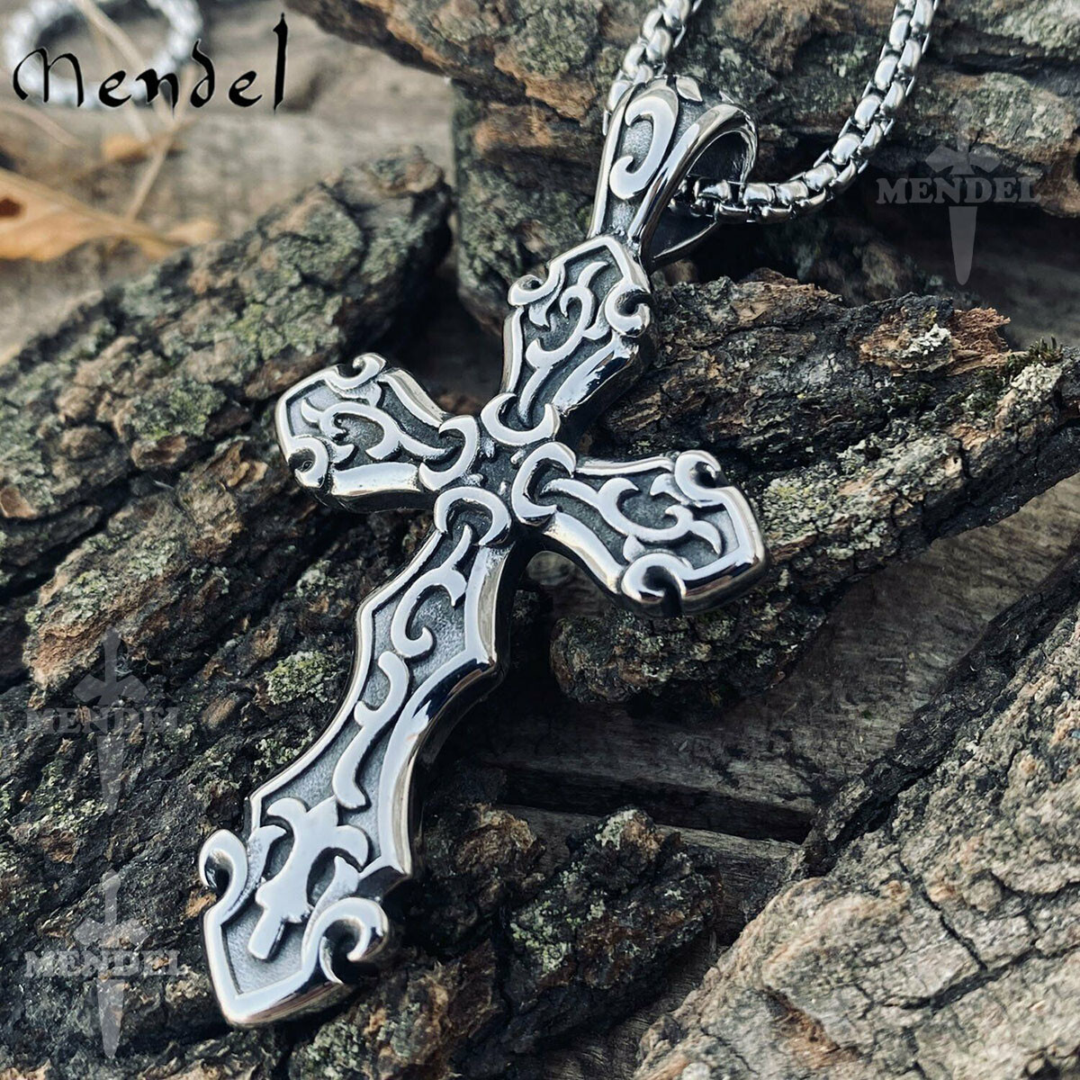 MENDEL Mens Big Large Stainless Steel Gothic Cross Pendant Necklace For Men Boys