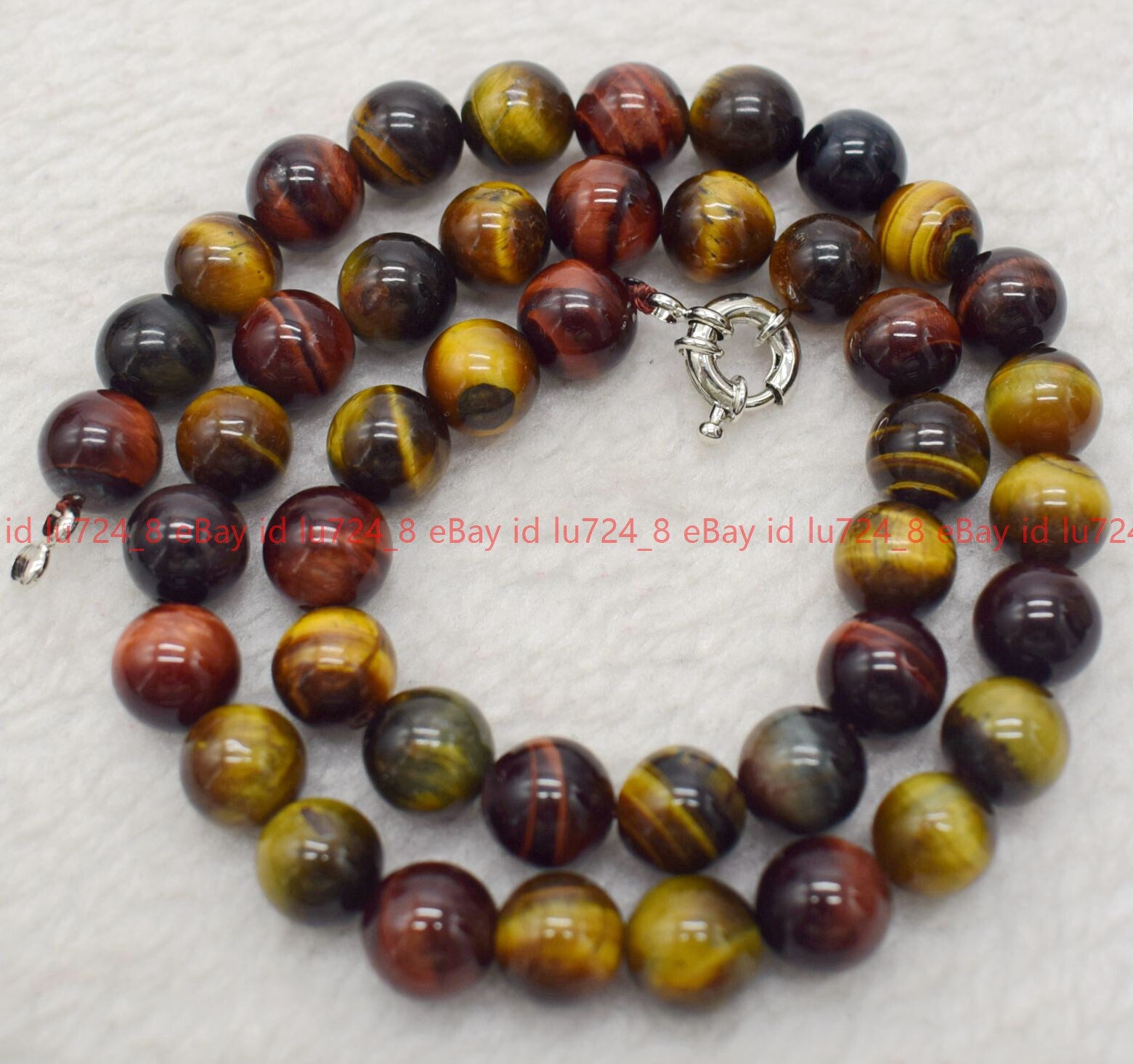 Natural 6-14mm Multicolor Tiger’s Eye Round Gemstone Beads Necklace 18″