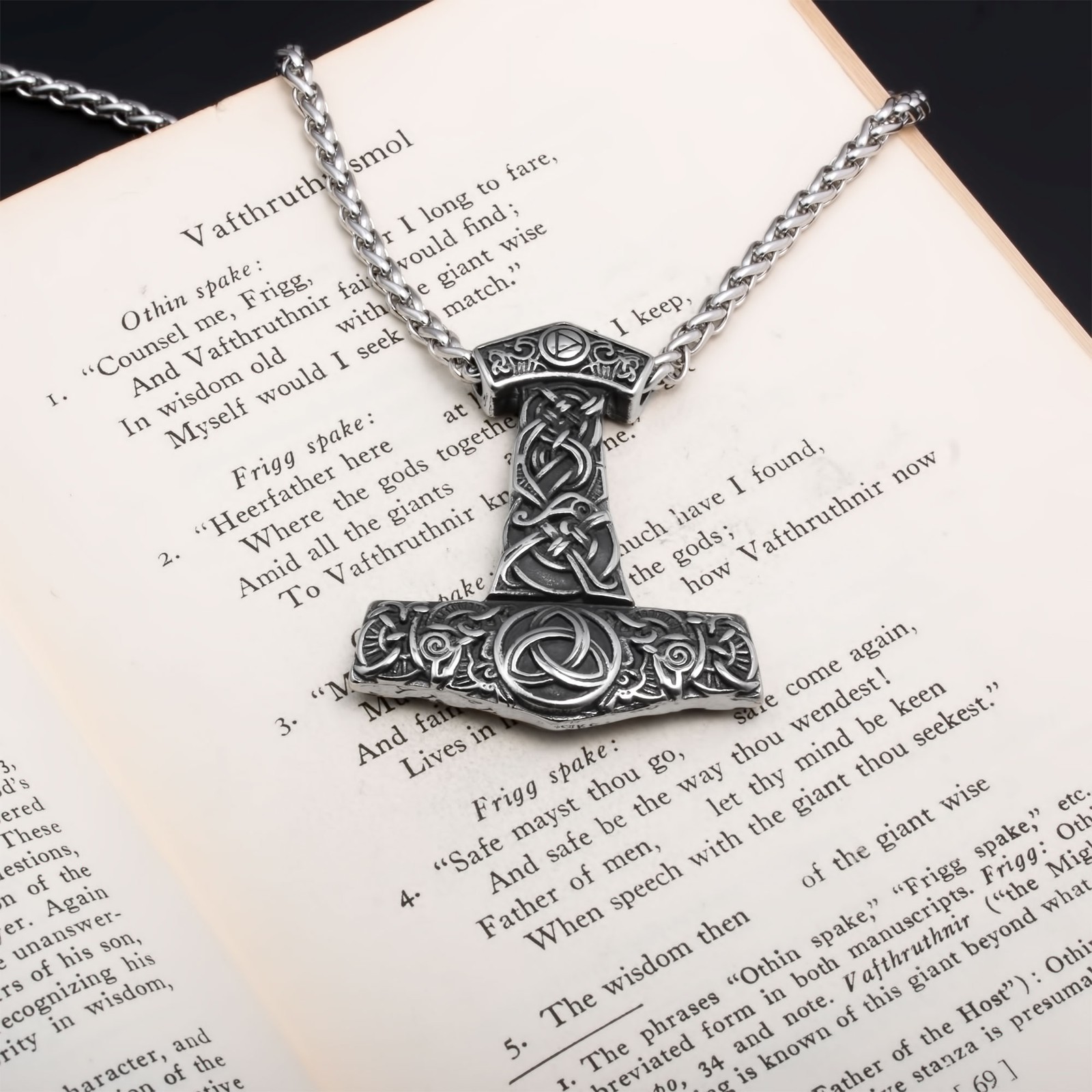 Viking Mjolnir Thor’s Hammer Trinity Stainless Steel Pendant Necklace