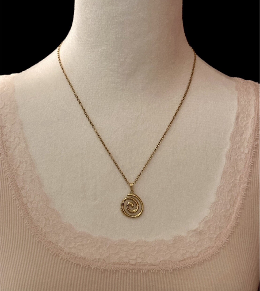 Spiral Swirl Pendant Necklace Chain Gold Tone Unisex Women Men Brand New