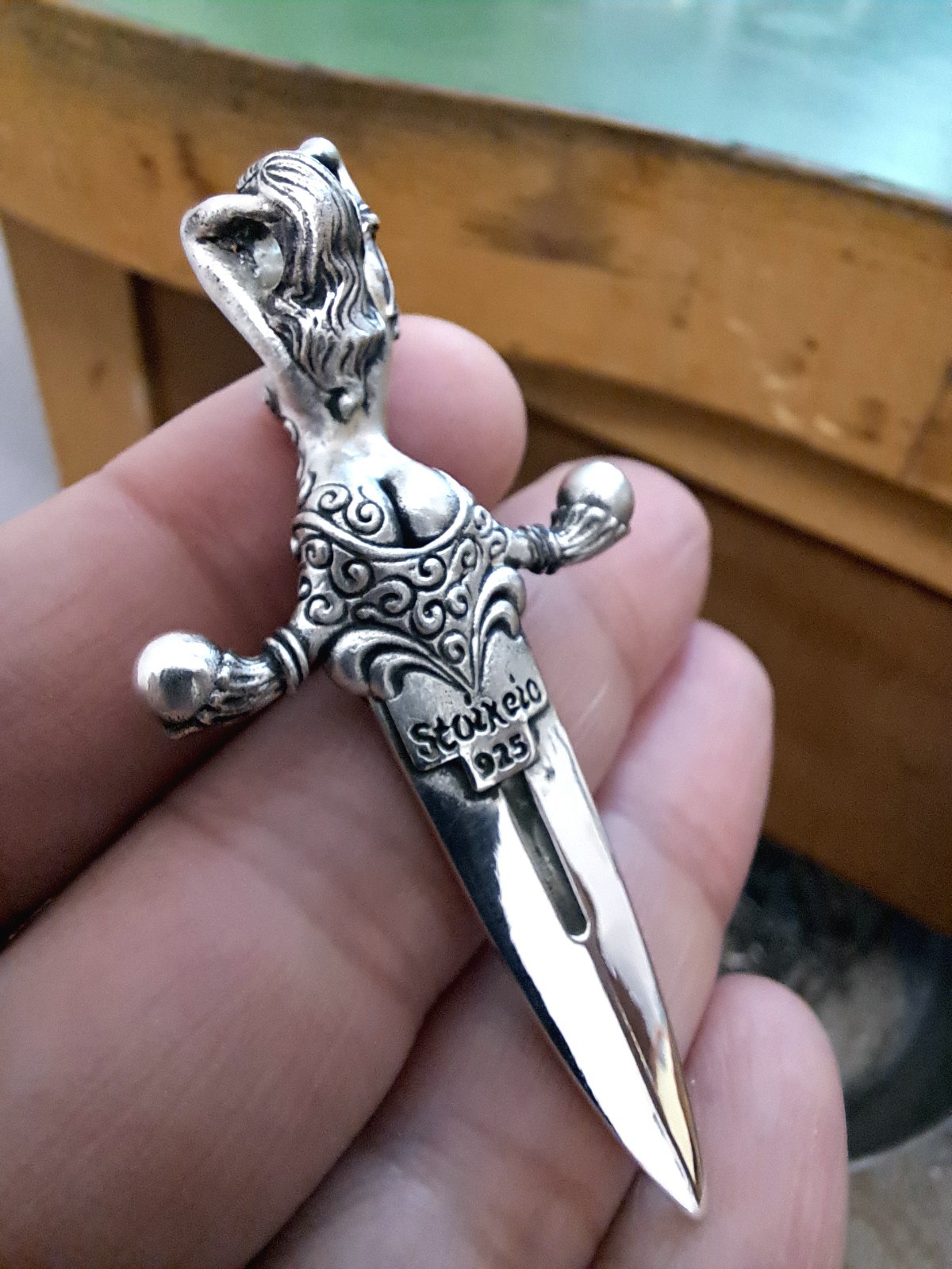 925 Sterling Silver Dagger Pendant – Gothic Fantasy Sword Female Figure Pendant