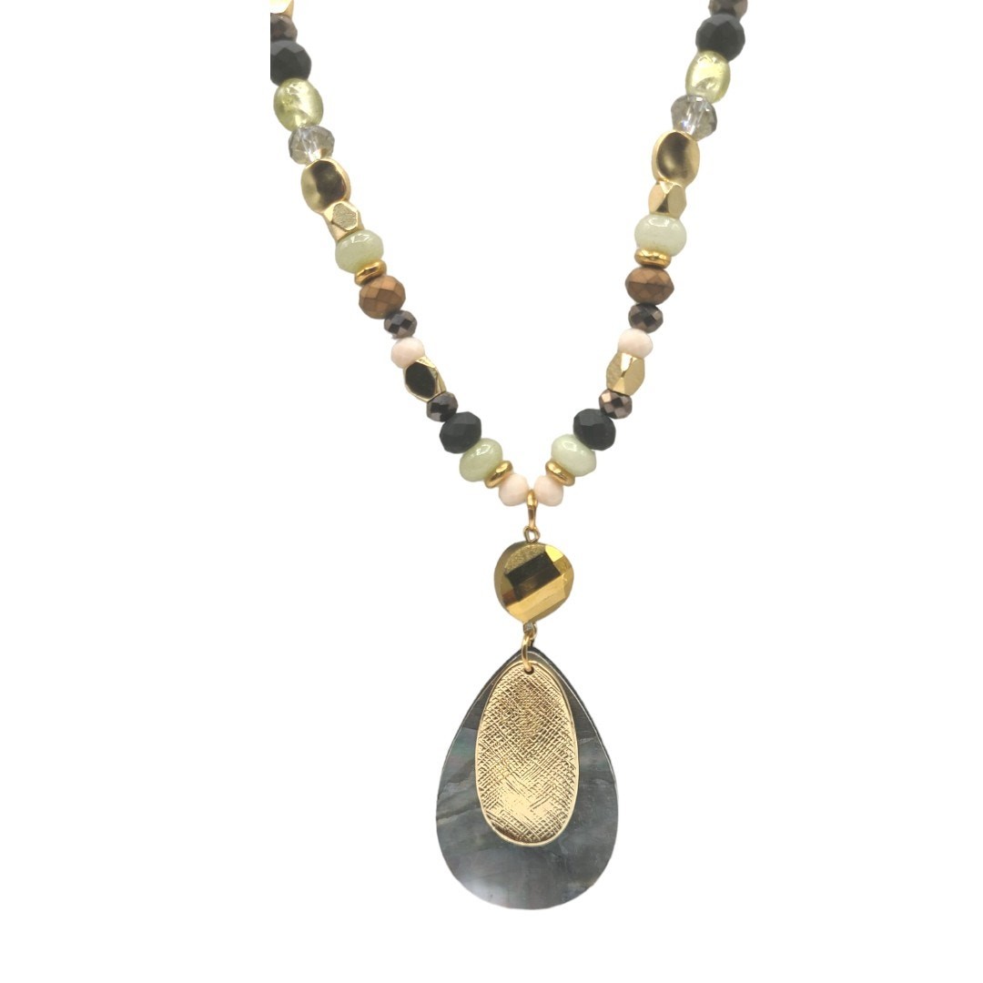 Gold Multicolor Beaded Pendant Fashion Necklace ~ NEW
