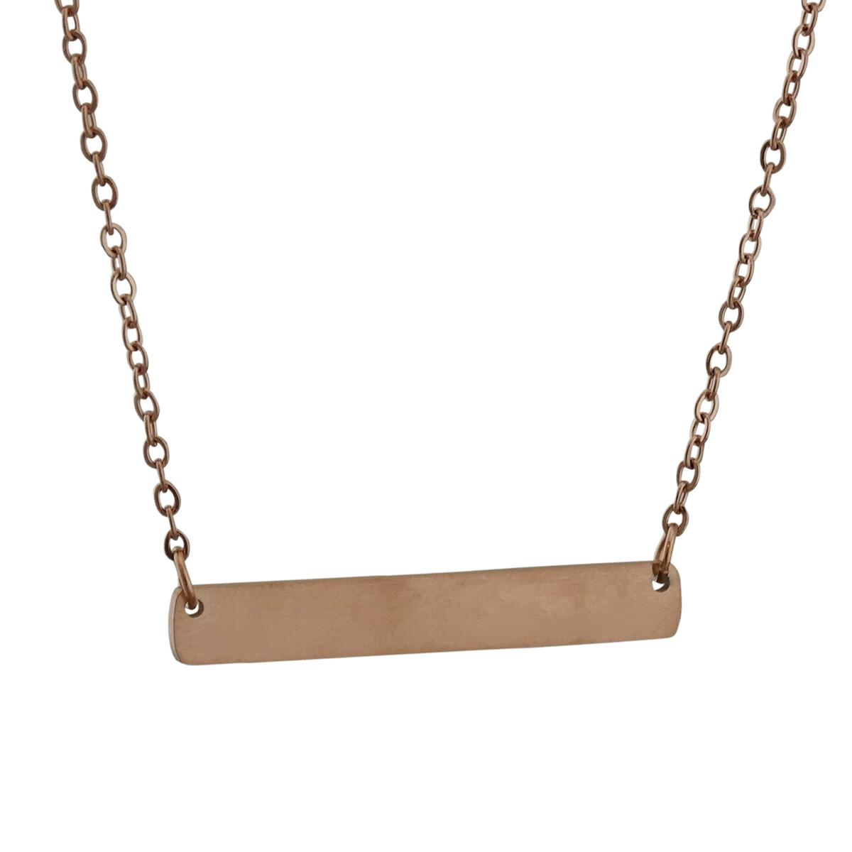 Rose Gold Stainless Steel Blank Bar Necklace – 18″ Chain Stamping Engraving