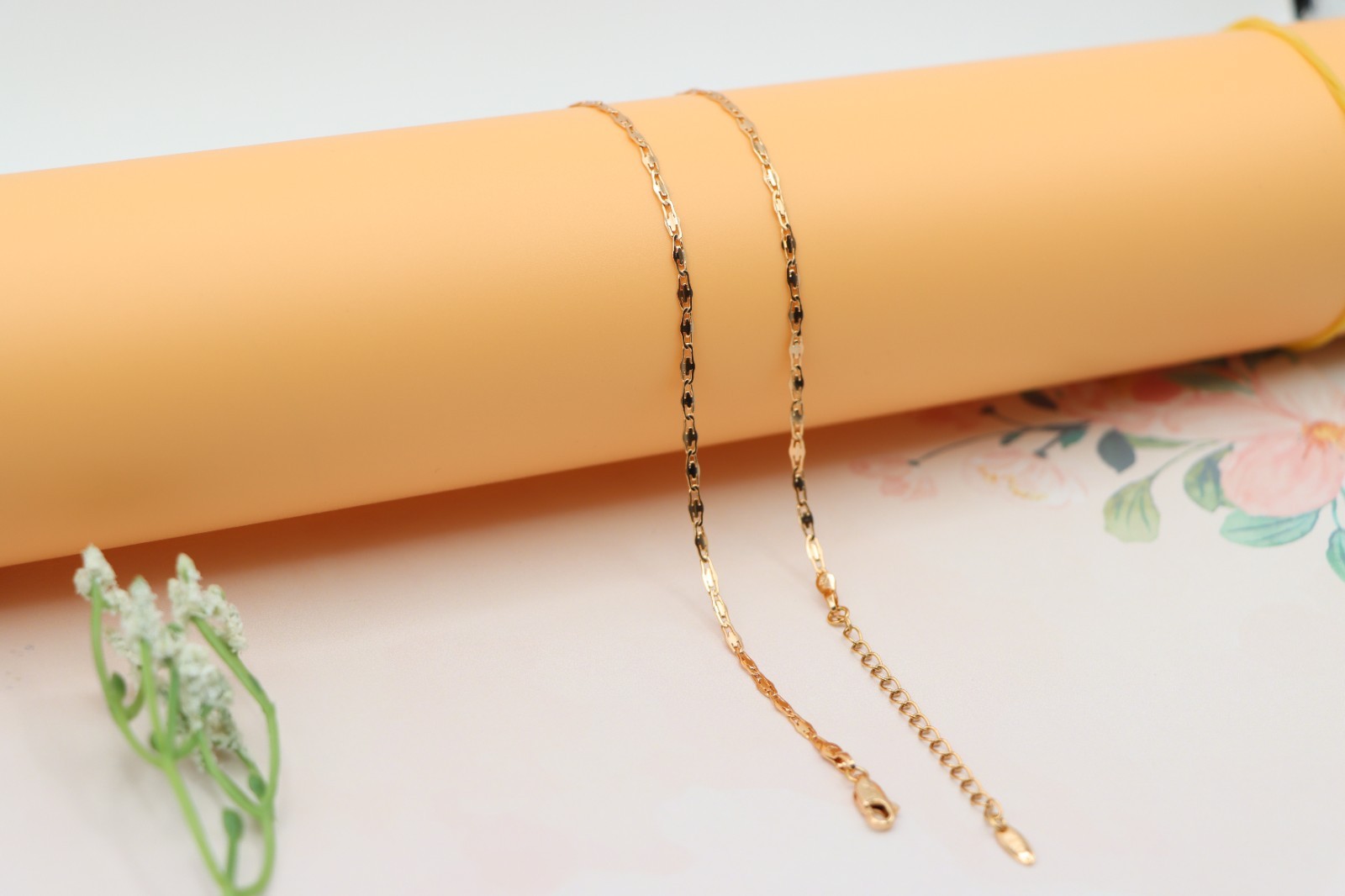 Adjustable Chain, XPNL0188 Shiny Flat Link Rose Gold Necklace,