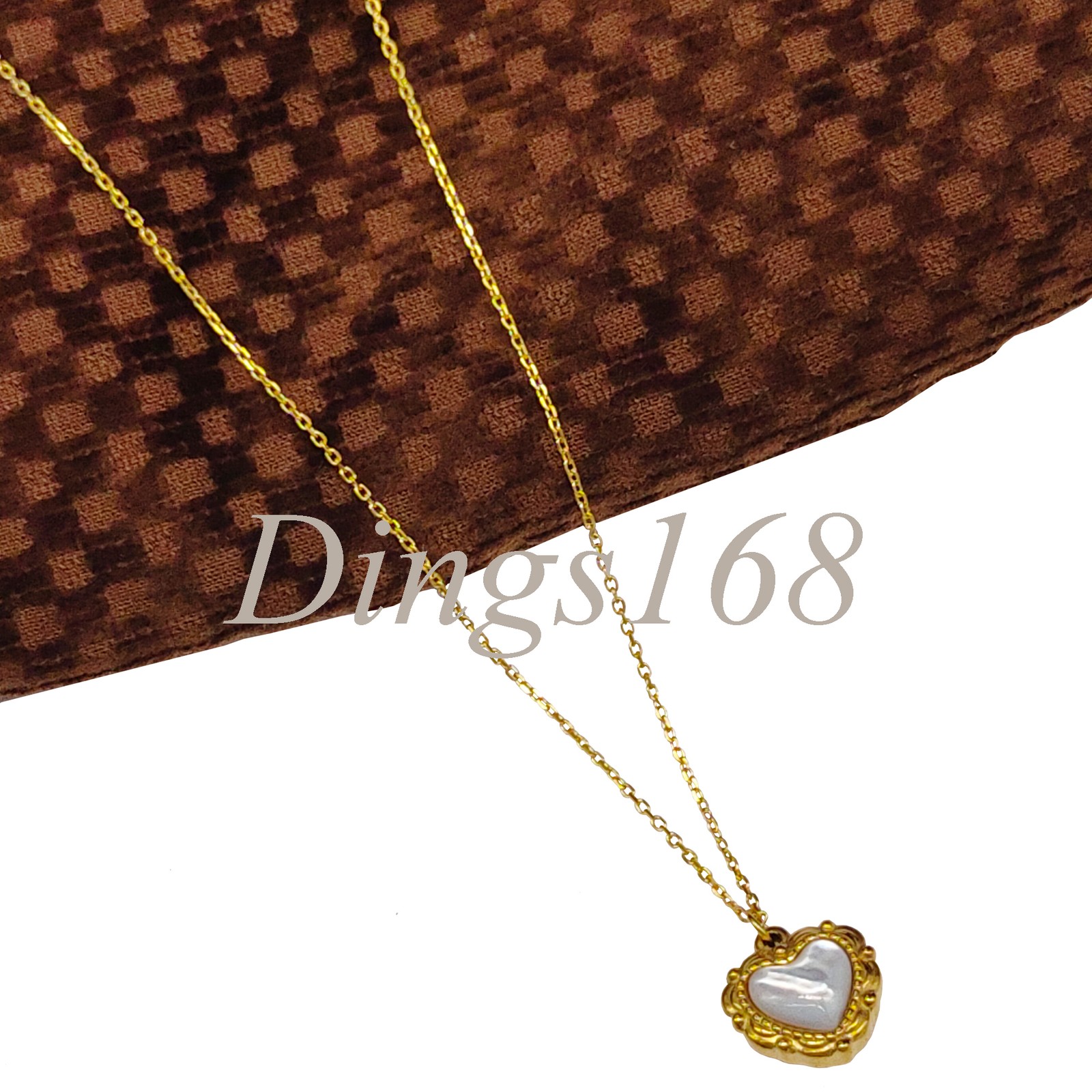18K Yellow Gold Filled White Seashell Heart Pendant 17+2inch Rolo Chain Necklace