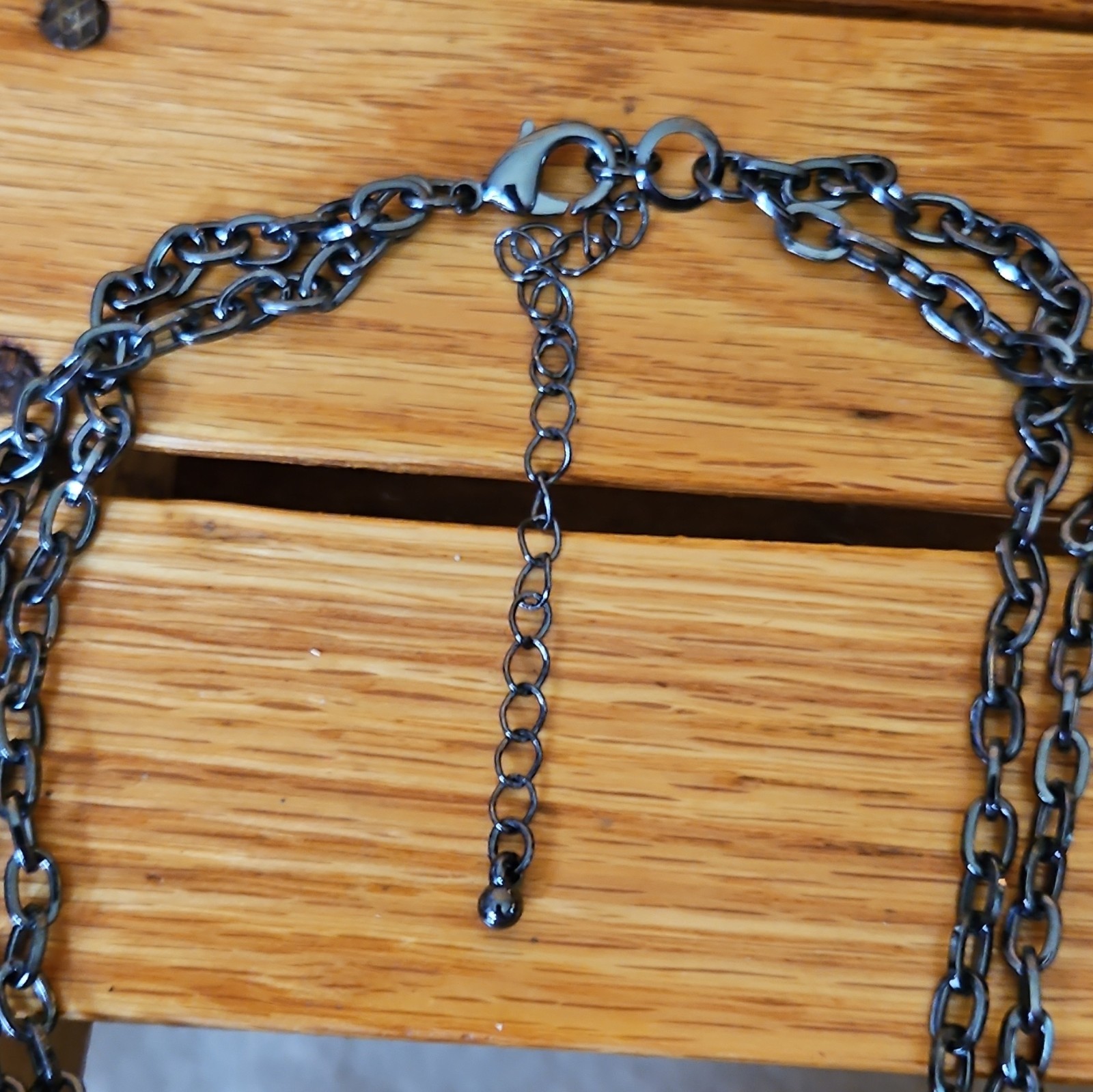 White Flower Bib Statement Necklace, Black Cable Chain, Rhinestone, Adjustable