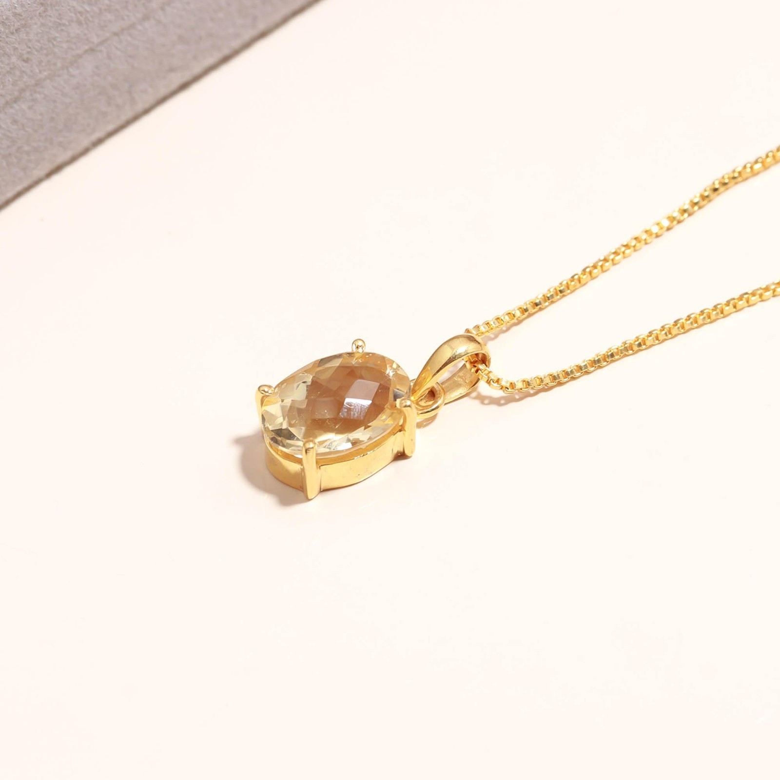 Natural Citrine Quartz Oval Chain Pendant Gold Plated925 Sterling Silver Jewelry