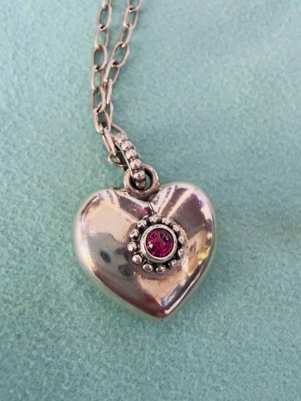 Genuine Pandora Pink Rhodolite Stone Heart Pendant Necklace 70cm
