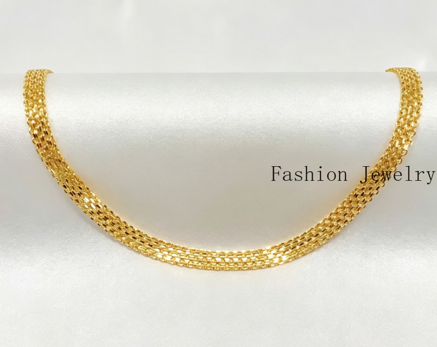Solid 18K Yellow Gold Vintage Multi Layer Wide Necklace Chain 8mm 24in Men/women