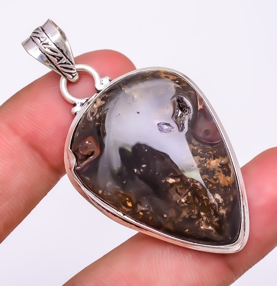 Natural Boulder Opal Gemstone 925 Silver Plated Jewelry Pendant 2.2″ W3136