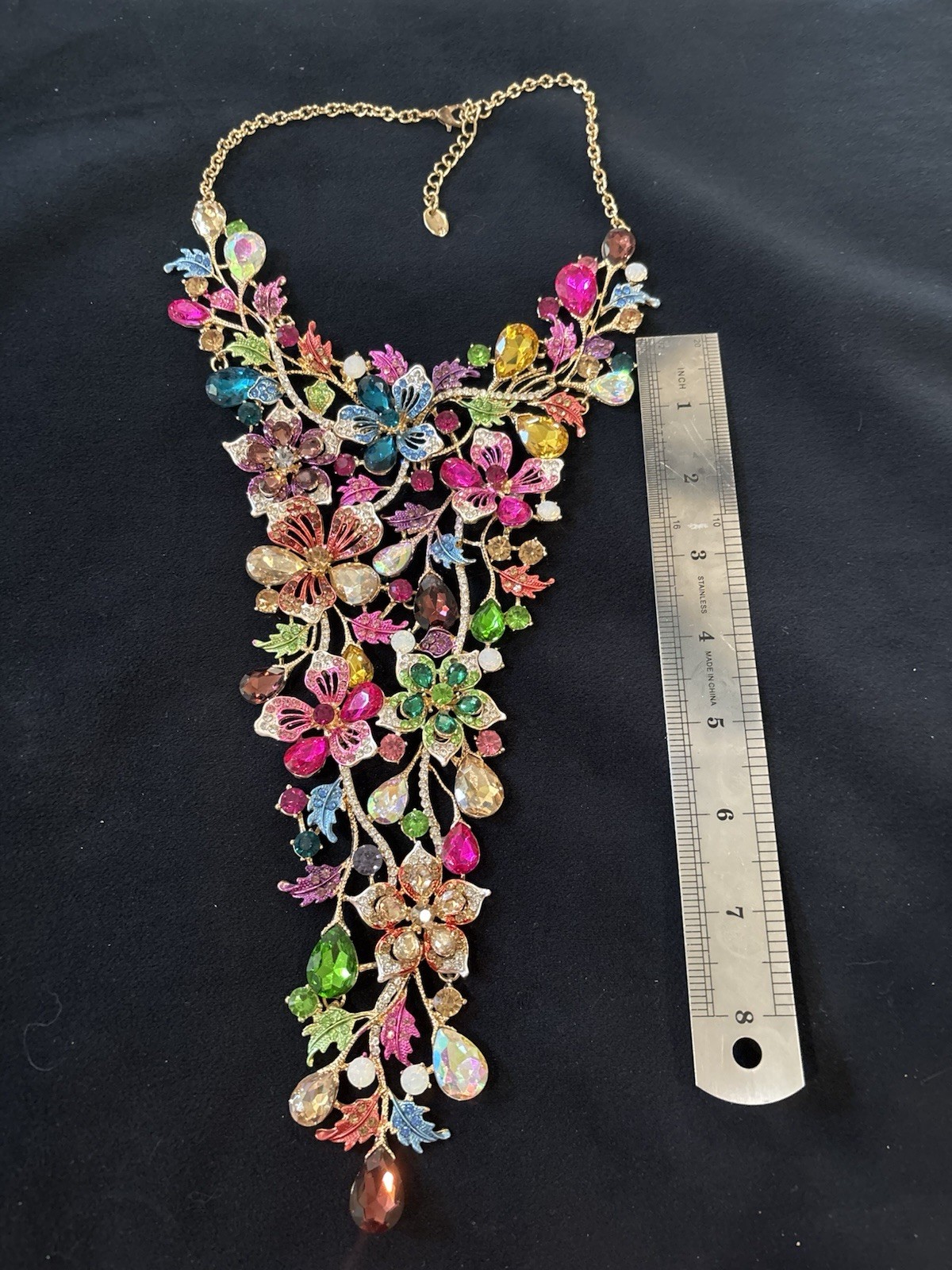 Christian Siriano Multicolor Floral Rhinestone Waterfall Bib Statement Necklace