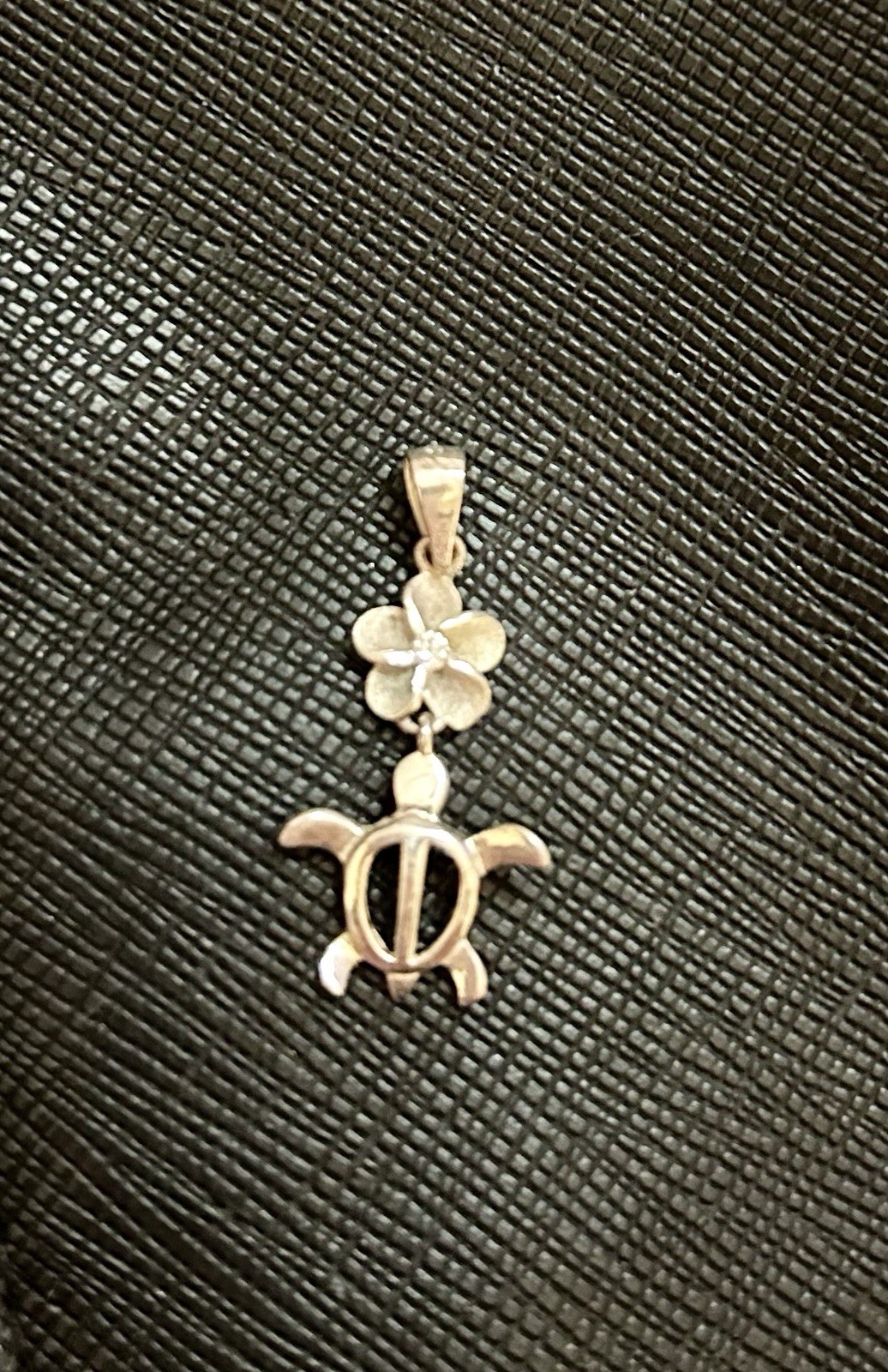 Delicate Silver Turtle and Plumeria pendant charm