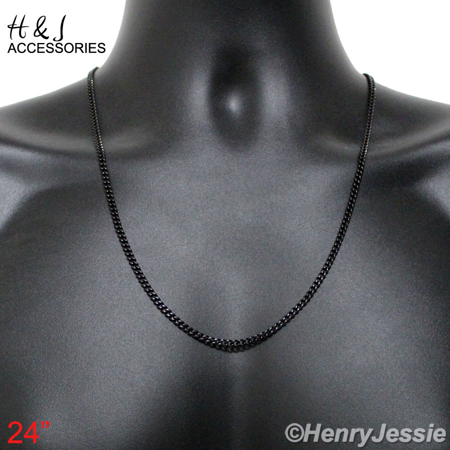 16-36″MEN Stainless Steel 3mm Black Plated Cuban Curb Link Chain Necklace*AN133