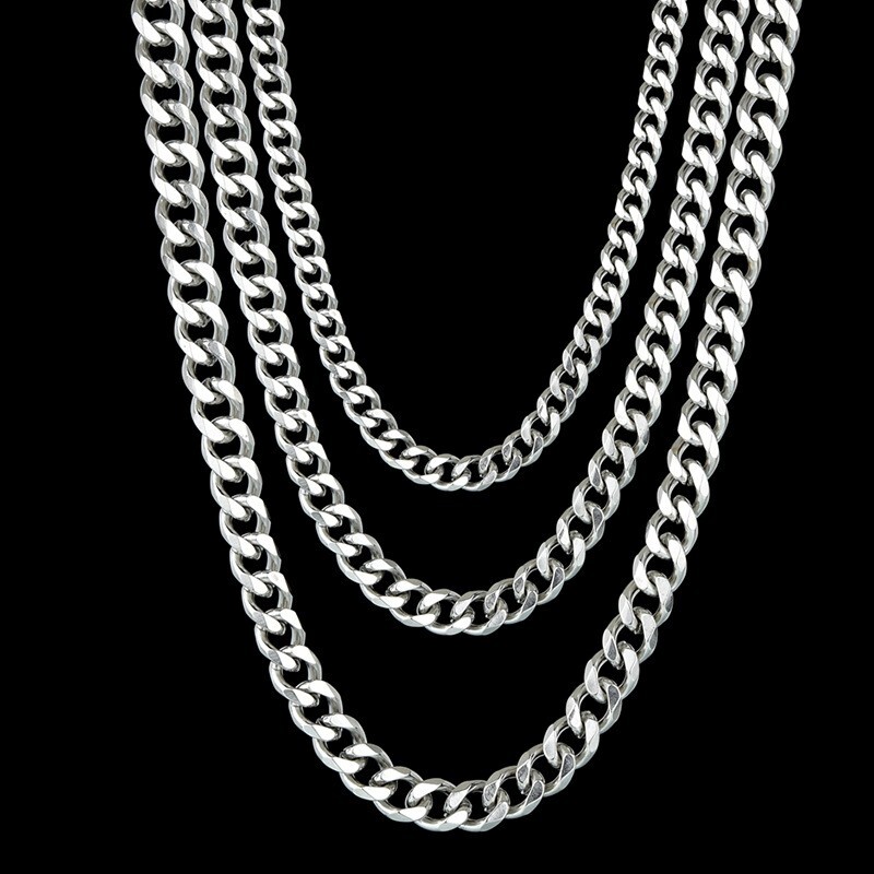 3/5/7/mm Stainless Steel Cuban Curb Chain Silver 16″-28″ Mens Choker Necklace
