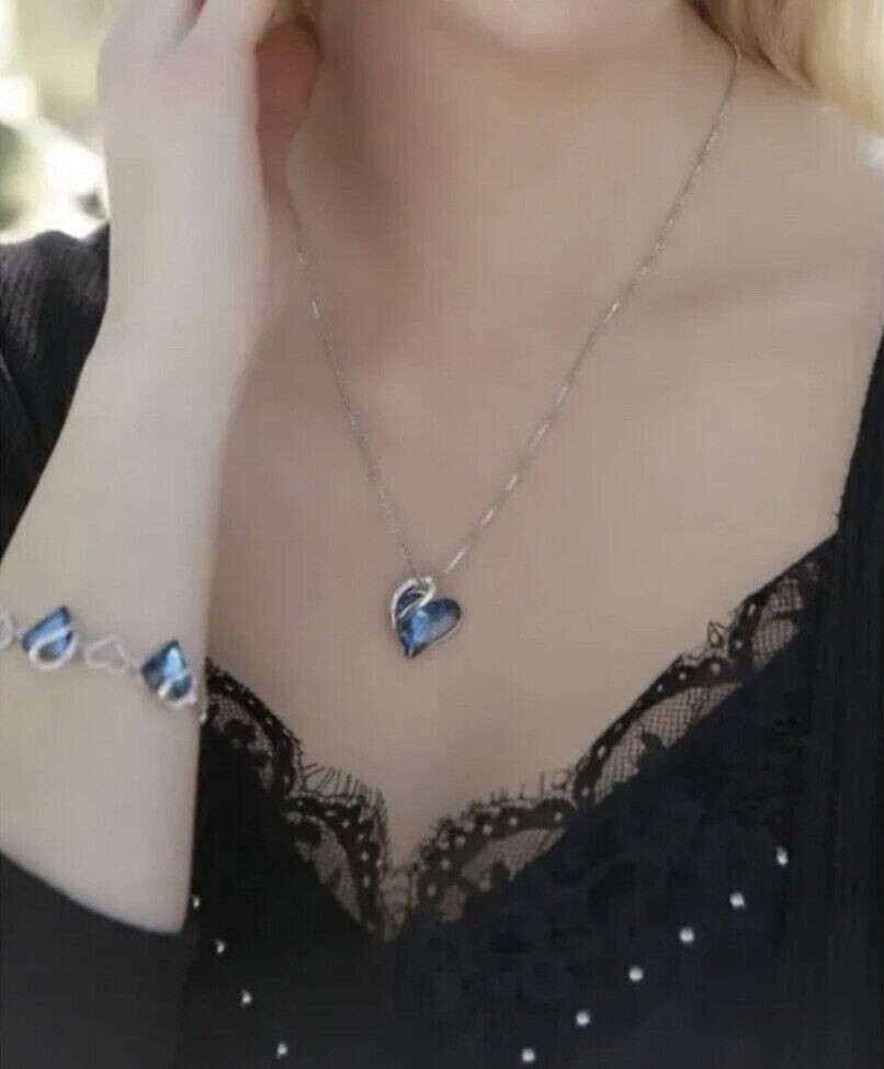 Birthstone Crystal Heart Shape Pendants Stainless Steel Necklace Women Girls