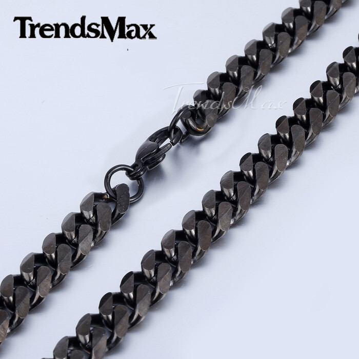 11mm Mens Chain Black Tone Curb Cuban Link Stainless Steel Necklace 18-28inch