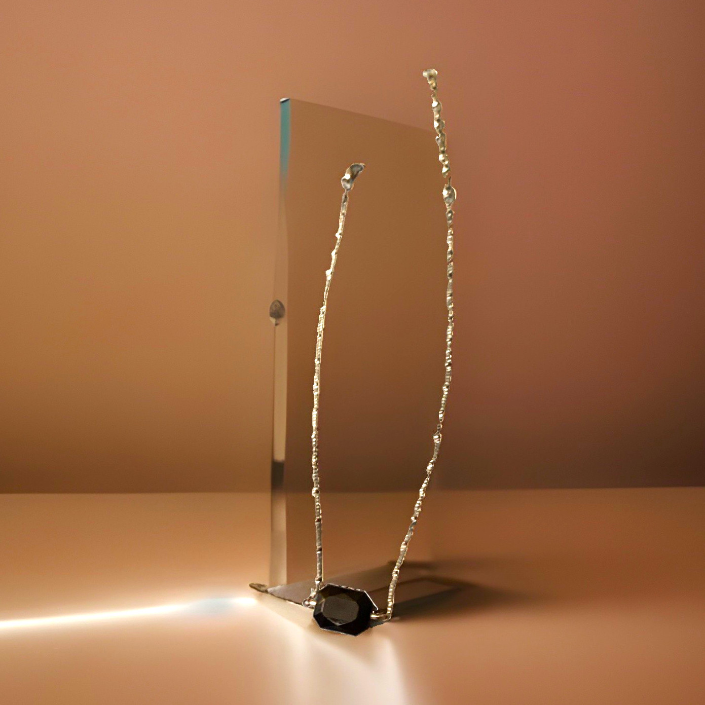 Silver Tone Cable Chain Charm Pendant Necklace, Black Cushion Crystal Bezel