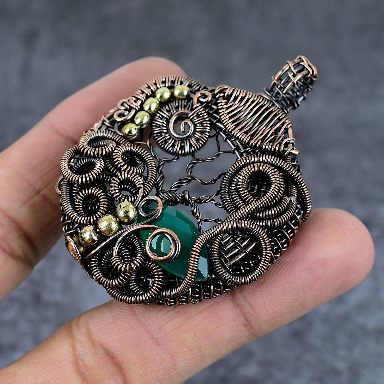 Green Onyx Gemstone Copper Wire Wrap Jewelry Pendant 2.44″ Gift for Her J700