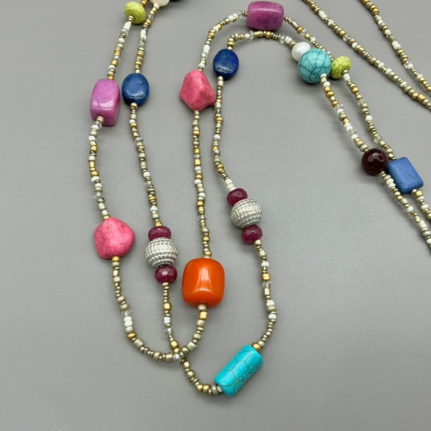 Chico’s Necklace Womens Gold Tone Multi Layer Beaded Boho Statement 30 Inch
