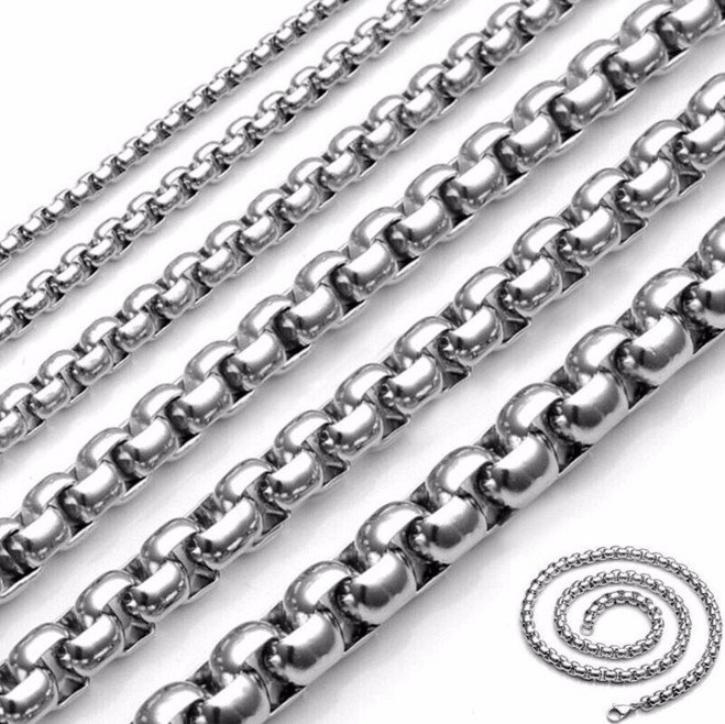 2/3/4mm Men’s Chain Stainless Steel Round Box Link Necklace Silver 18-26” Gift