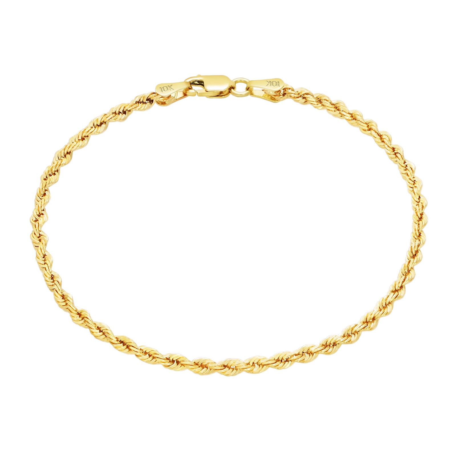 10K Yellow Gold 2mm-7mm D/C Rope Chain Bracelet Men Women 7″ 7.5″ 8″ 8.5″ 9″