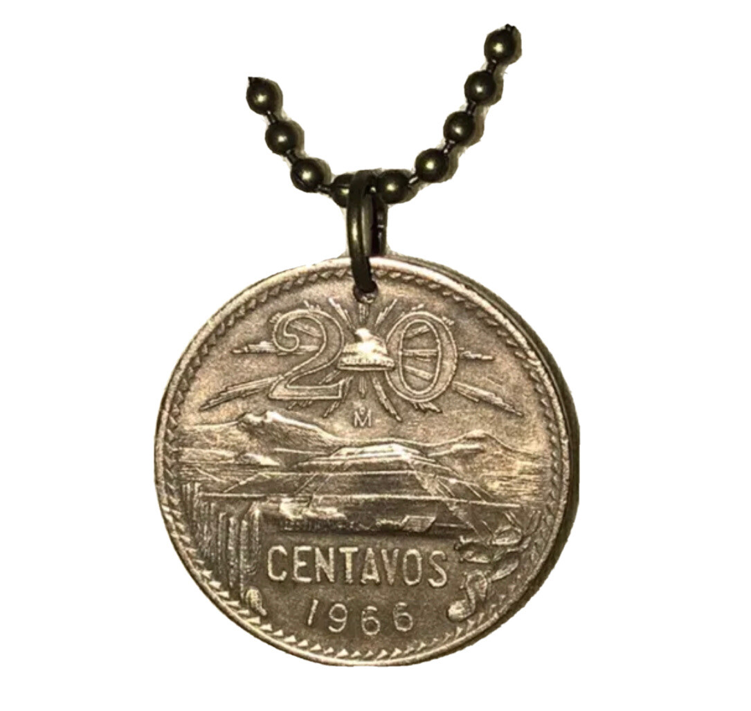 1966 Mexico Circulated Coin Pendant with 24″ Adjustable Ball Chain. Great Gift🎁