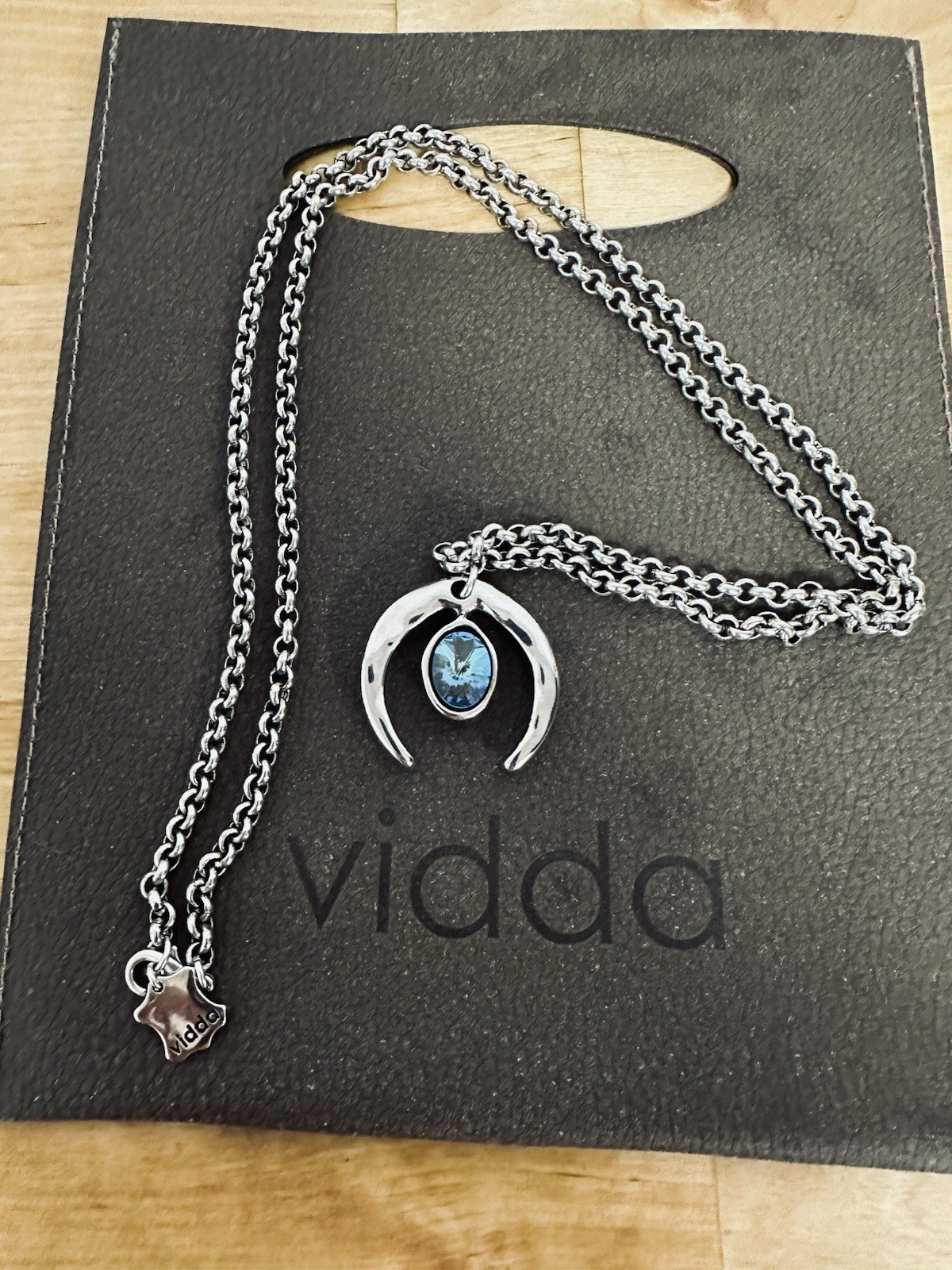 Vidda Signed Sterling Silver Plated Pendant Necklace Blue Swarovski Crystal