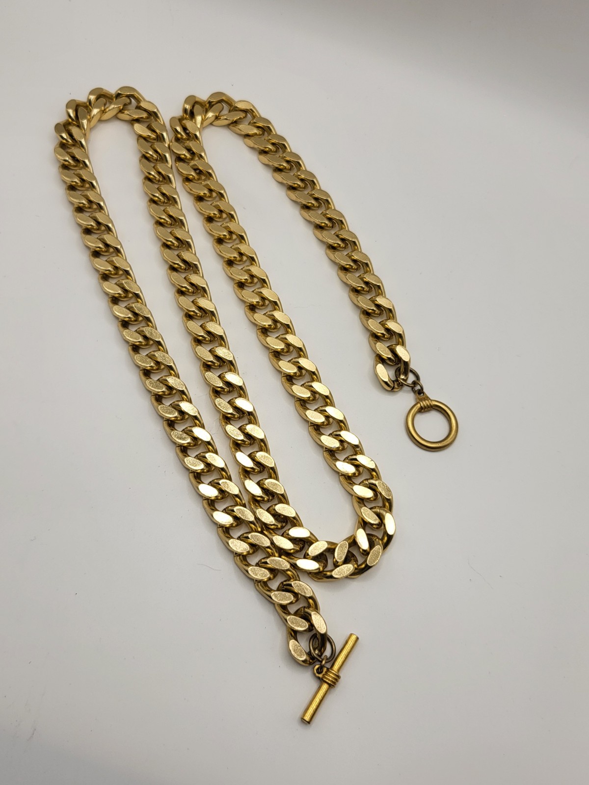 Hip Hop Unisex Gold Tone Cuban Curb Link Chain T-Bar Toggle Clasp Thick 30″ Long