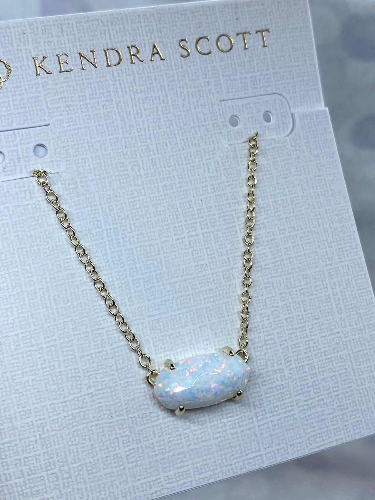 Kendra Scott Ever Pendant Necklace White Kyocera Opal Gold Tone