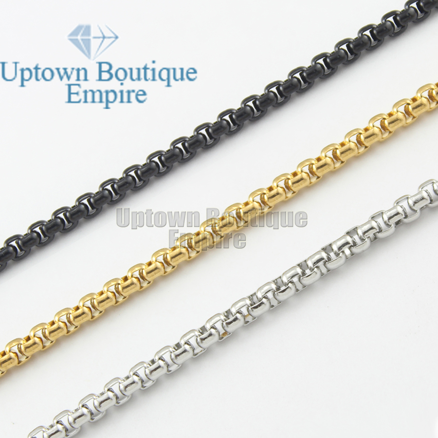 18-36″ Men stainless steel Gold Silver Black Plated Pearl Box Necklace Chain